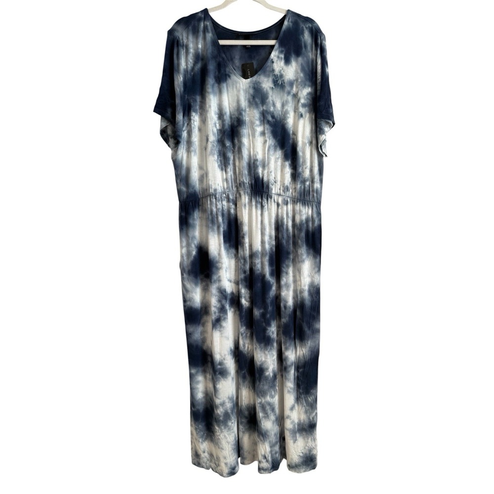 Lane Bryant Womens 22/24 Navy Tie Dye Short Sleeve Maxi Dress Chic Lounge Resort